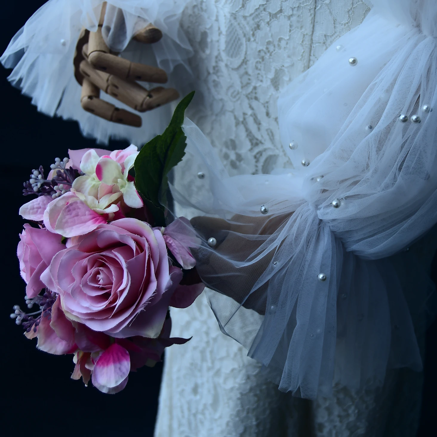 حجاب الزفاف بأكمام منتفخة قفازات زفاف مرصعة باللؤلؤ أبيض عاجي إكسسوارات الزفاف مناسبة لاستقبال الزفاف GM28 #6