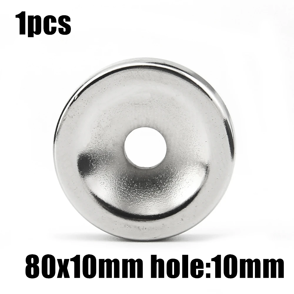 

1pcs 80x10mm Hole: 10mm super Strong Round Neodymium Countersunk Ring Magnets Rare Earth N35