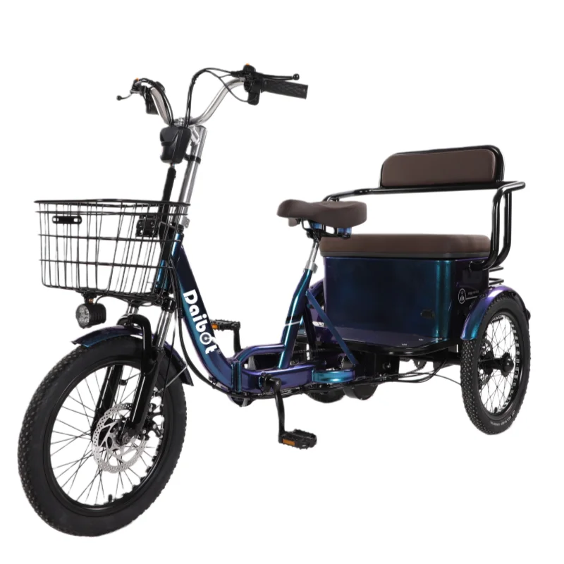 AliExpress Daibot 18 Inch 650W 48V Adults Electric Bike 3 Wheels Folding With Passenger Seat Basket Electric Tricycle 2 People For Family Elderly