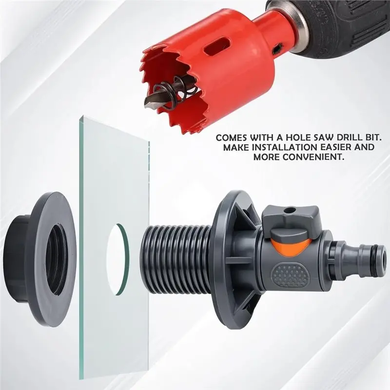 EYFL-Water Butt Feed-Through With Stopcock, Tank Fitting 3/4 Inch X 16 Mm Male Thread & Quick Connector (Pack Of 2)