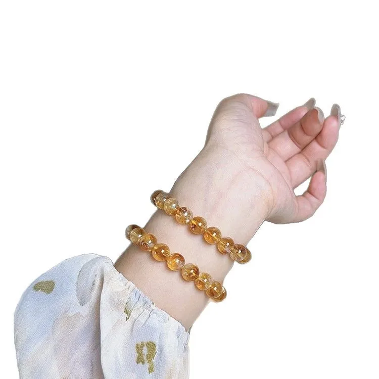 Natural Golden Rutilated Quartz Bracelet Brazilian Yellow Crystal Beaded Bracelet Wealth Charm Fashion Jewelry For Men Women