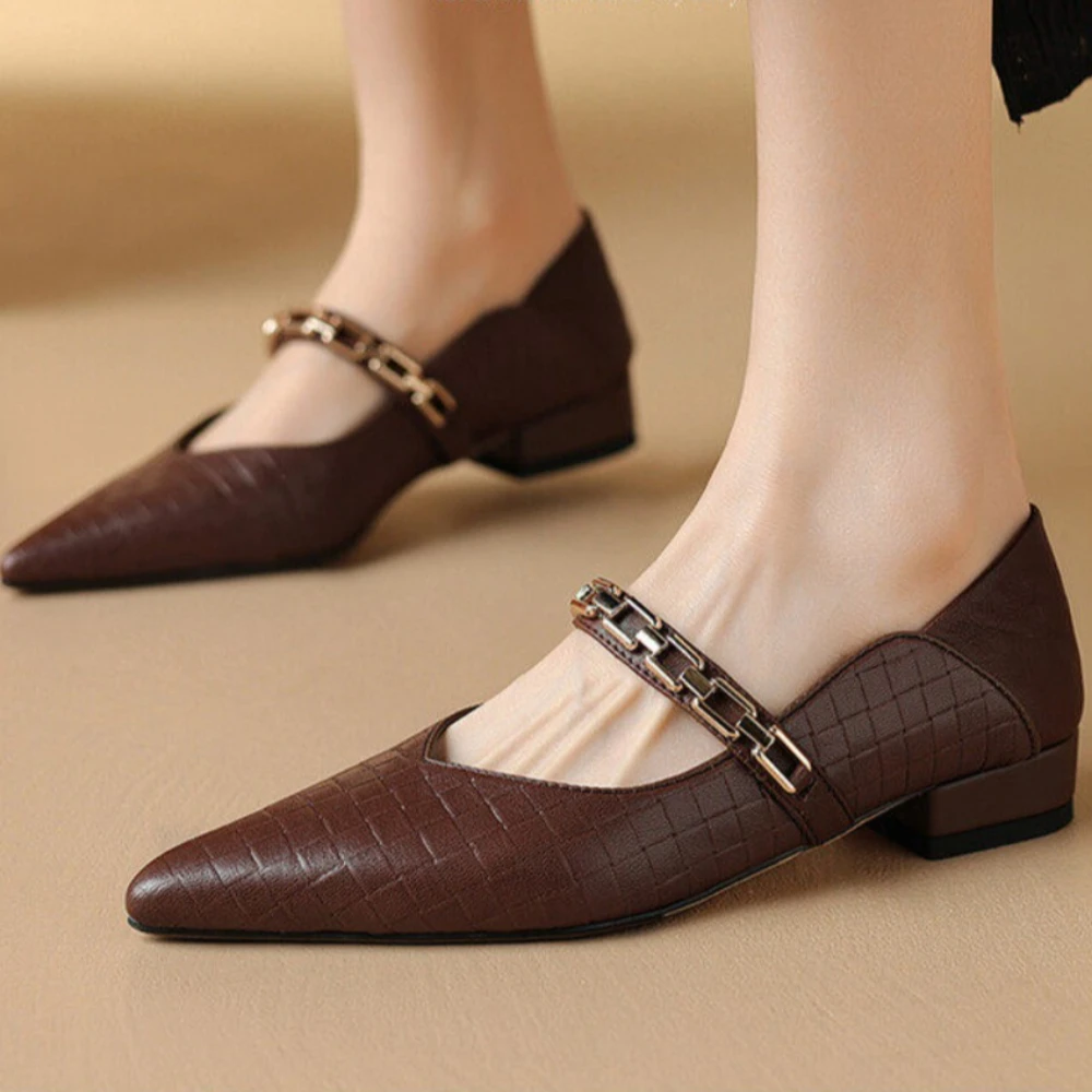 2026 New Spring Summer Women Pumps Natural Plus Size  Pointed Toe Metal Mary Janes Shoes