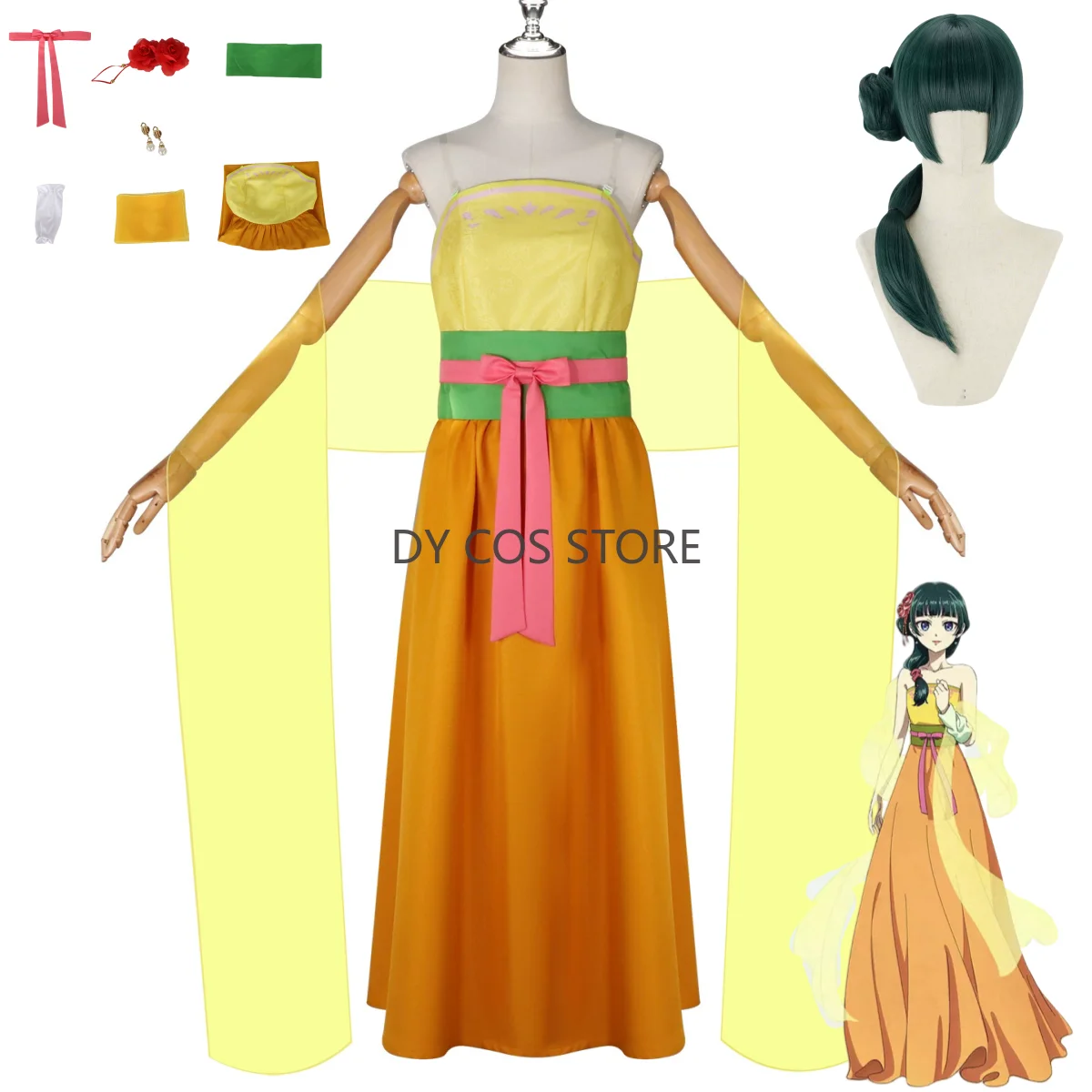 

Anime Apothecary Diaries Maomao Cosplay Costume Chinese Style Hanfu Dress Shawl Wig Shoe Woman Sexy Traditional Festival Suit