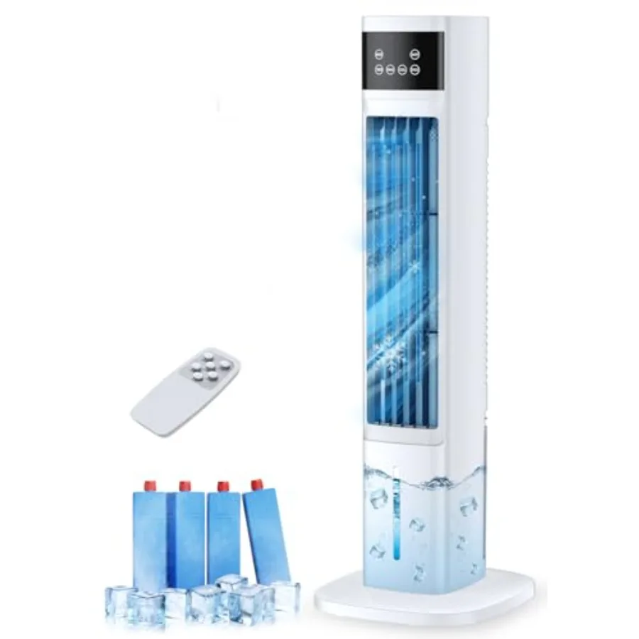 

Портативный испарительный охладитель воздуха 3-в-1 для спальни и офиса, белый пластик, 4 режима, 3 скорости, быстрое охлаждение, таймер на 24 часа, пульт ДУ