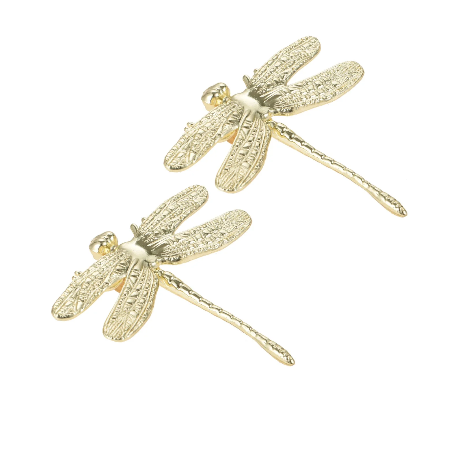 2PCS Creative Furniture Door Knob w/screw Dragonfly Shape Handle Golden Tone Pull Single Hole Drawer Cabinet Decoration Insect