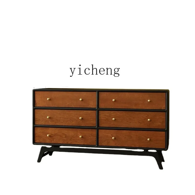 

ZC Vintage Solid Wood Chest of Six Drawers Cherrywood Bedroom Living Room Display Storage Cabinet