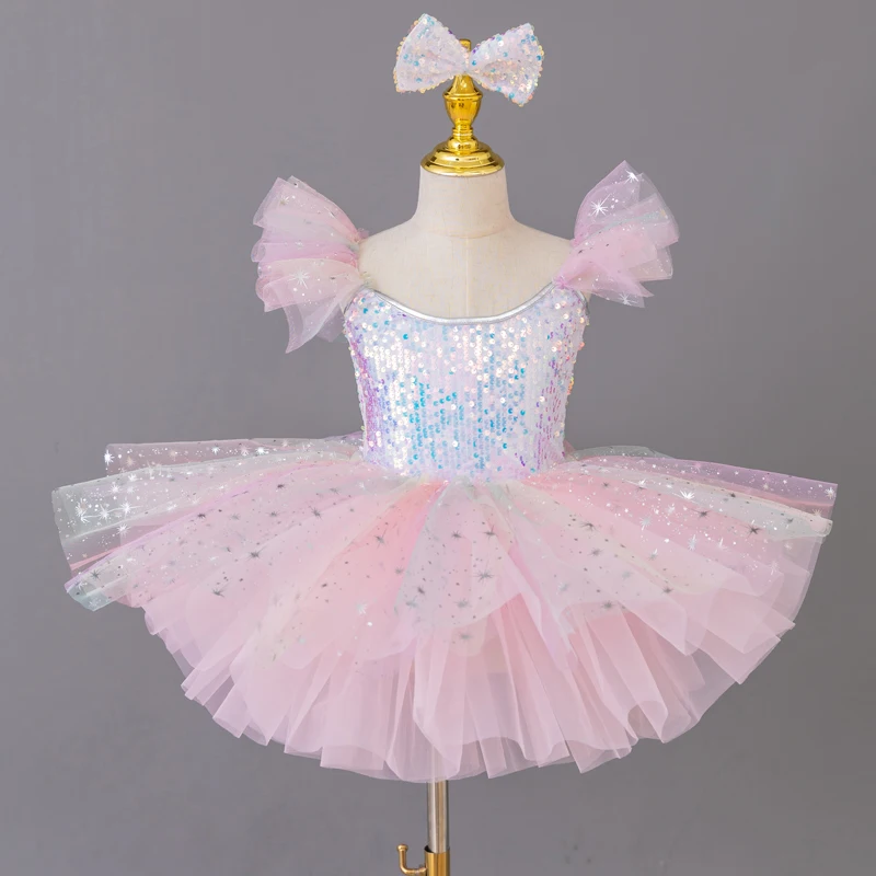 

Kids Ballet Dress Rainbow Color Girls Children Sequined Ballet Tutu Performance Tutu Skirts Leotard Pettiskirt Princess Dress