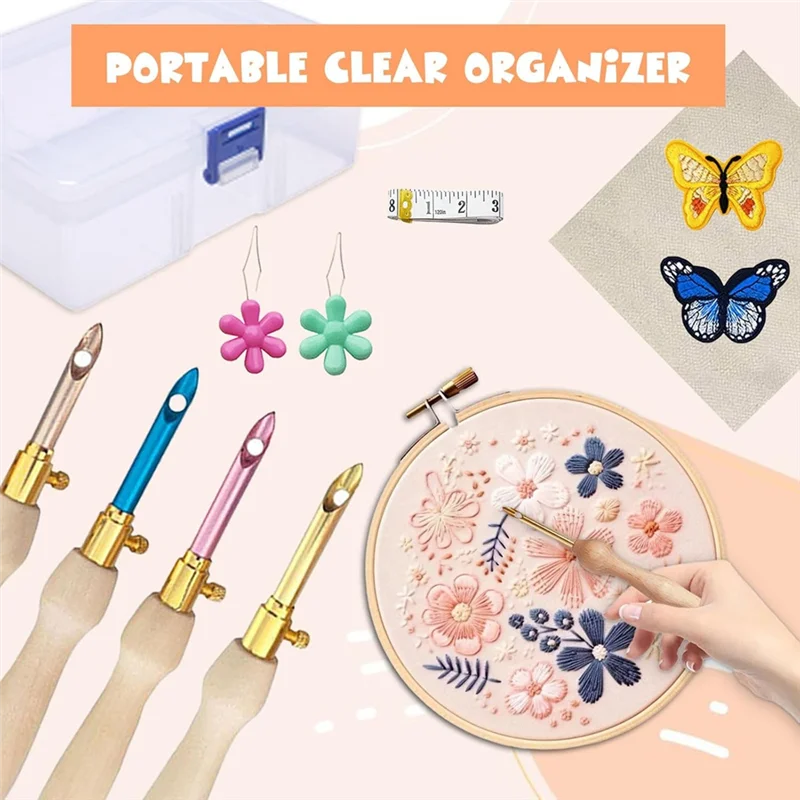 A01M-35 Uds Kit de aguja perforadora, herramienta de aguja perforadora, kits de bordado de aguja perforadora ajustable, herramienta de aguja de arte de costura para principiantes