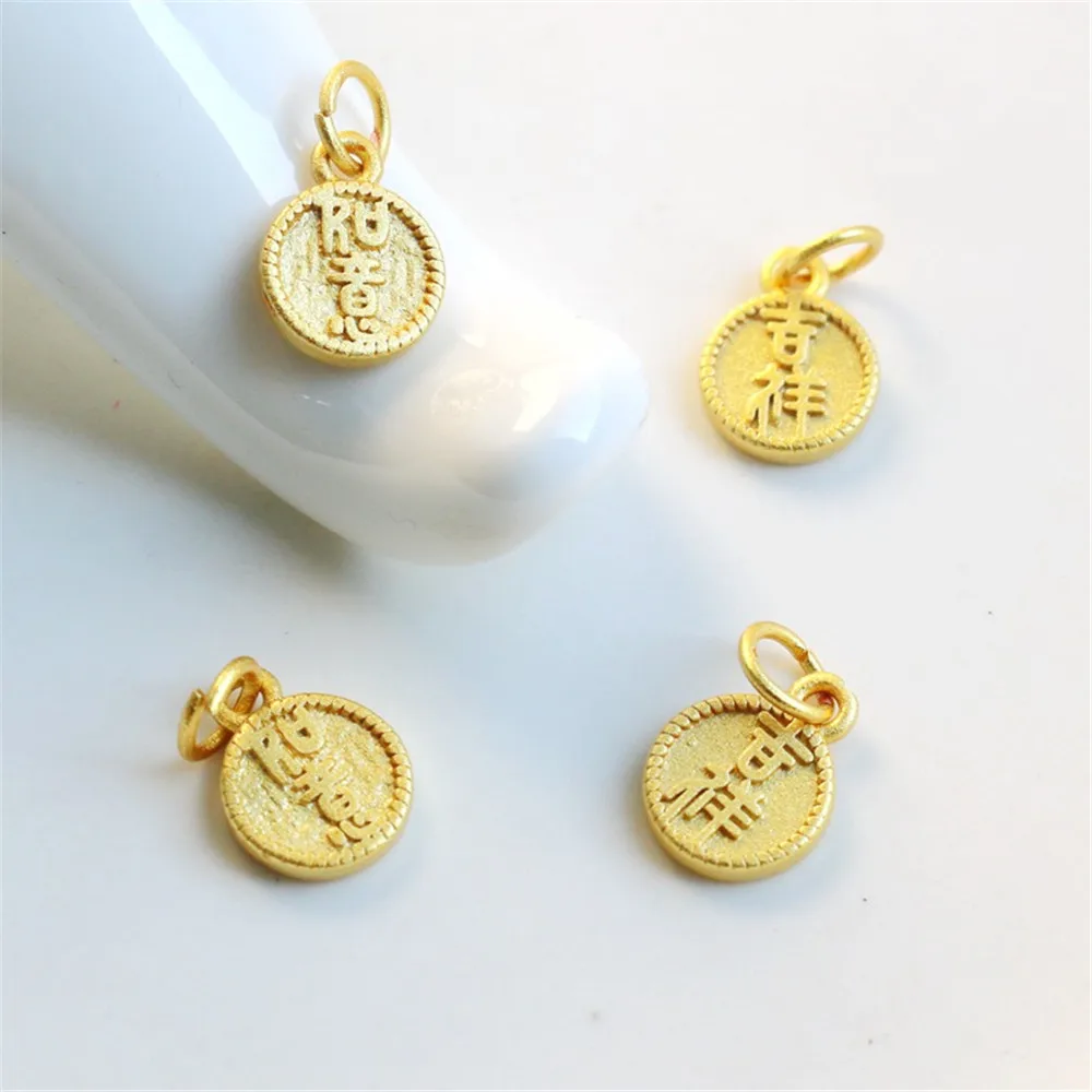 

Double-Sided Auspicious Pendant, 18K Cast Copper Wrapped Gold Sand Gold, Handmade DIY Jewelry, Hanging Accessories