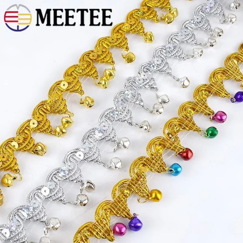 

4/8meters Meetee 3cm Tassel Lace Braid Trim Gold Webbing Hanging Bell Decoration DIY Stage Perform Clothes Cosplay Accessories