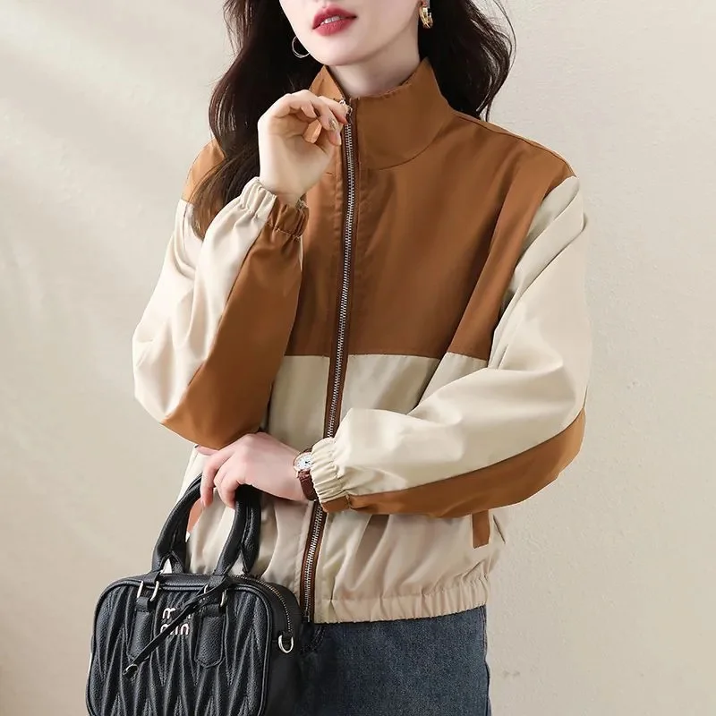 Fashion Coat Women2026New Spring Autumn Models Spliced Jacket Lady Contrast Color Loose Overwear Casual Short Outcoat Female Top