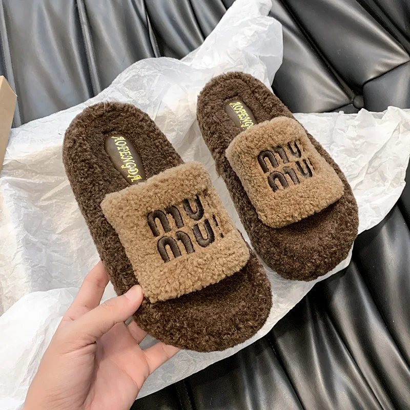 

2025 New Woman Furry Ladies Fluffy Plush Slipper House Soft Platform Indoor Casual Winter Home Warm Plush Women's Slippers