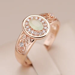 Kinel New Oval Cut Emerald Rings For Women Luxury Natural Zircon With 585 Rose Gold Color Flower Ethnic Wedding Daily Jewelry