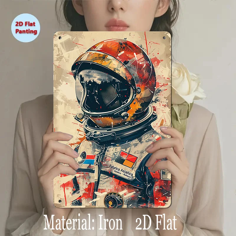 Astronaut Ink Splatter Art Metal Sign -  Iron Wall Decor, Futuristic Space-Themed Home,Office Artwork, Holiday Gift for Aviation