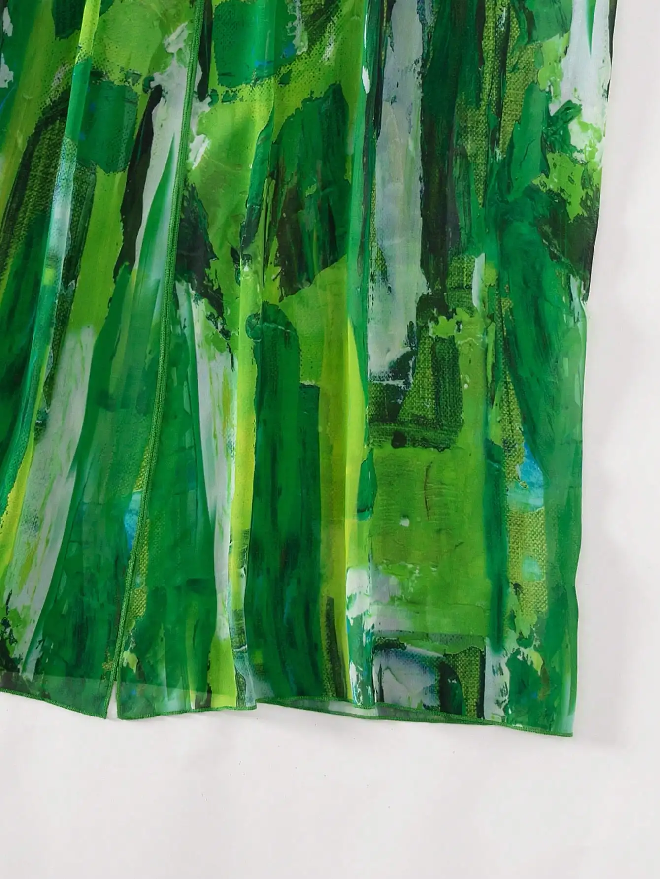 

Green Abstract Print Open Front Kimono Beach Cover Up