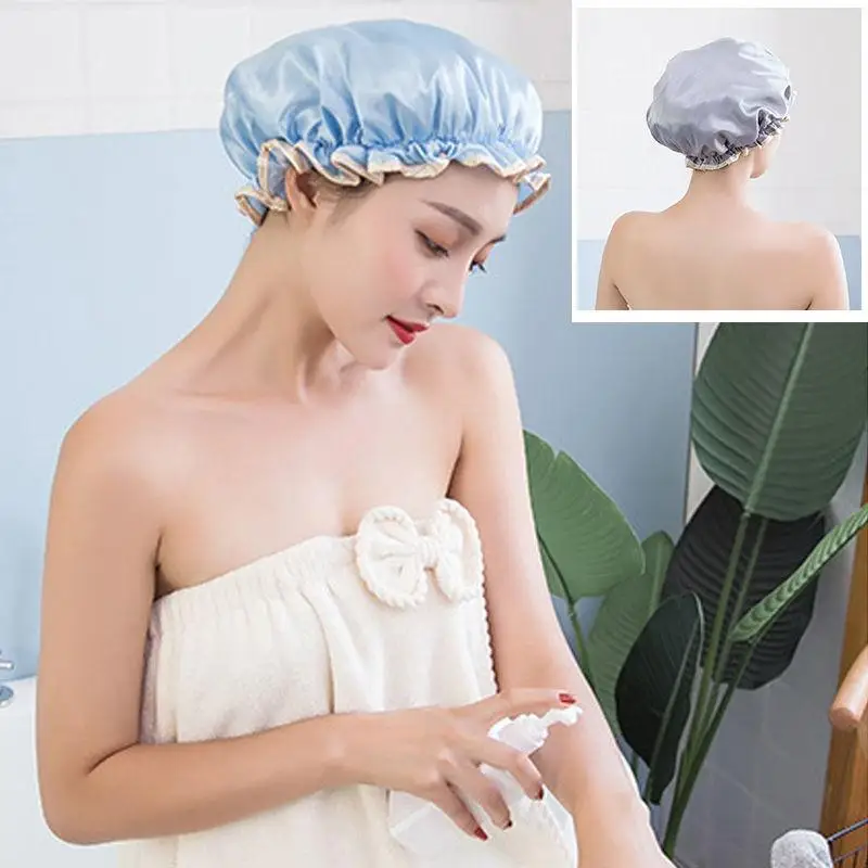 1Pc Waterproof Women Shower Cap Satin Beanie Hair Bonnet Bath Accessories Shampoo Multiple Shower Caps Bathroom Set Dust Proof