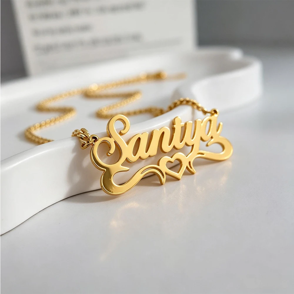 Custom Heart Name Necklaces For Women Stainless Steel Thick Cuban Chain Customized Necklace Pendant Personalized Neck Jewelry
