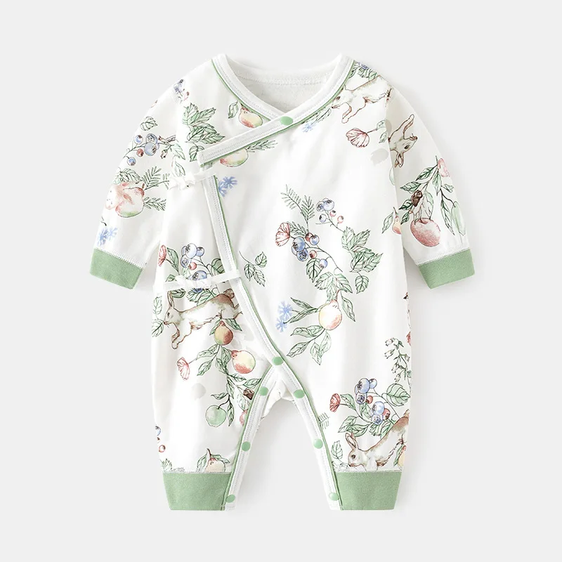 

Newborn Cotton Jumpsuit Spring and Autumn Baby Printed Boneless Clothes Newborn Gown Baby Han Chinese Costume Romper