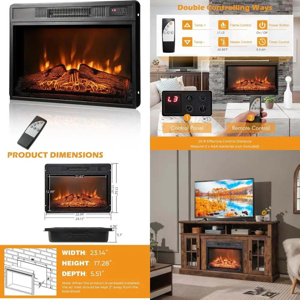 مدفأة كهربائية 23 بوصة مع 3 لهب LED، جهاز تحكم عن بعد، مؤقت 6 ساعات، سخان مدفأة داخلي #1