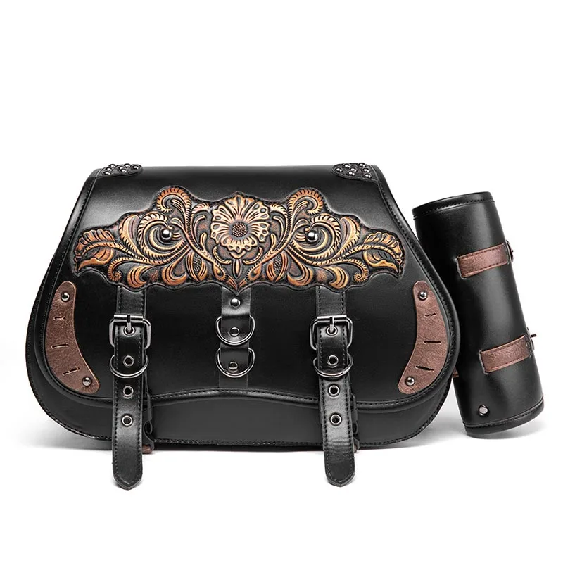 

Motorcycle Side Bag Retro Embossed Motorcycle Hanging Bag PU Leather Rider Modification Bag Multi-model for Harley Honda Yamaha