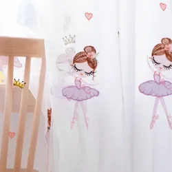 Sweet Cartoon Ballet Dancing Girl Embroidered Tulle Curtain For Children's Room Crown Embroidery Sheer Voile Drapes Custom Made