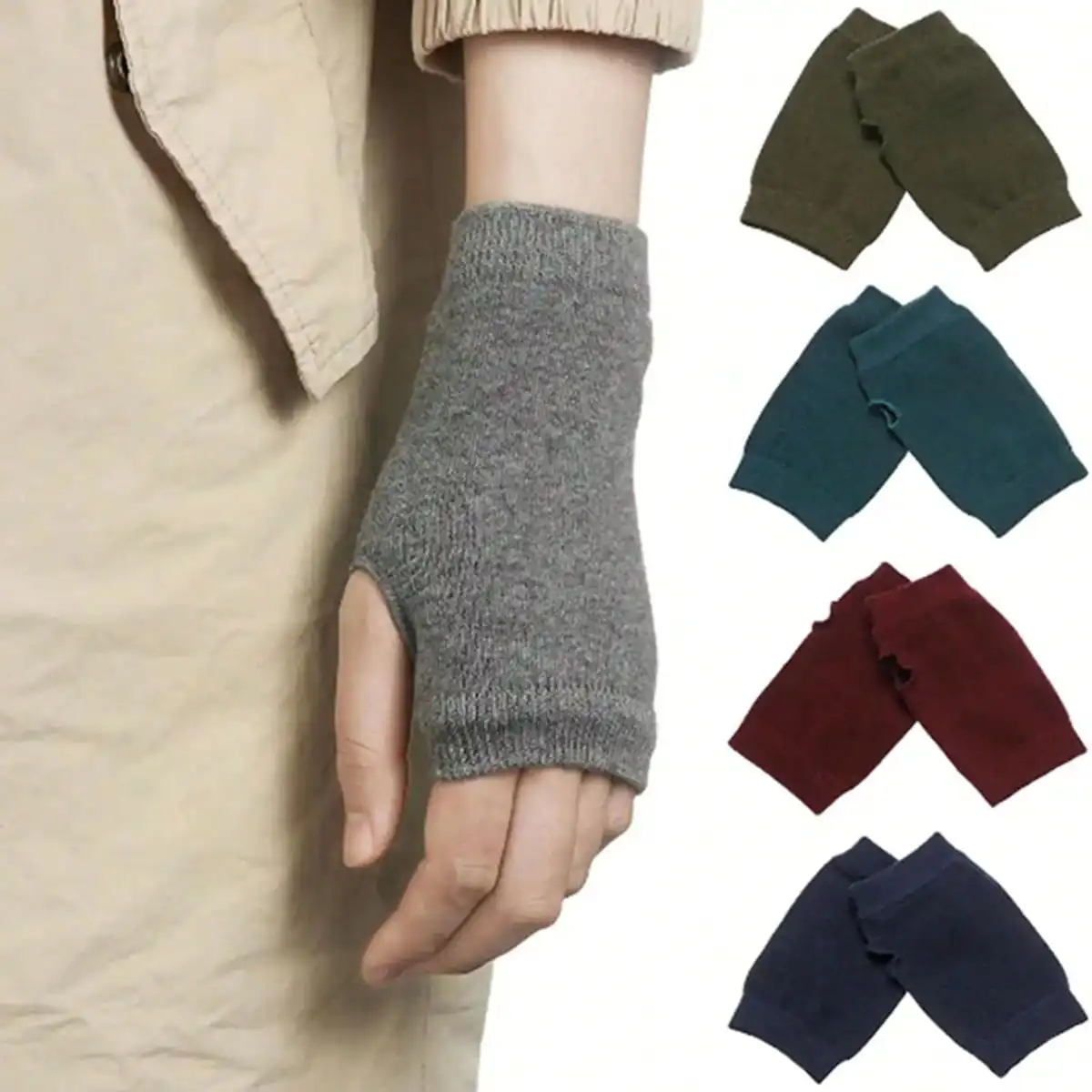 

1Pair Knited Fingerless Winter Gloves Solid Color Soft Warm Knitting Gloves Warmer For Women Men