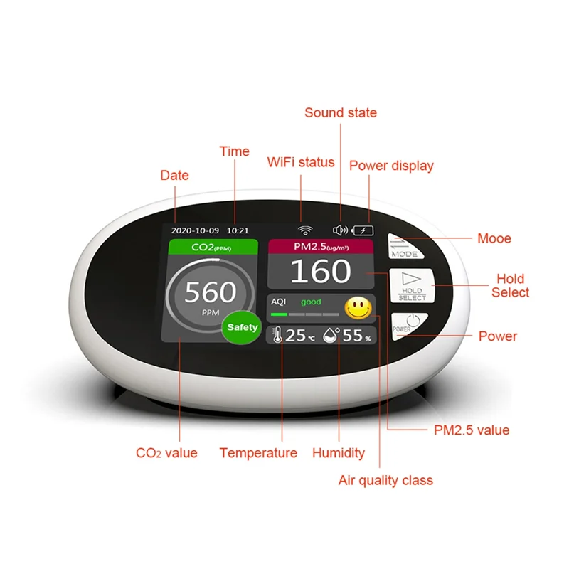 

AB34-DM125C WIFI Desktop CO2 Quality Detector LCD Display Temperature Sensor Tester DM125C CO2 Quality Detector