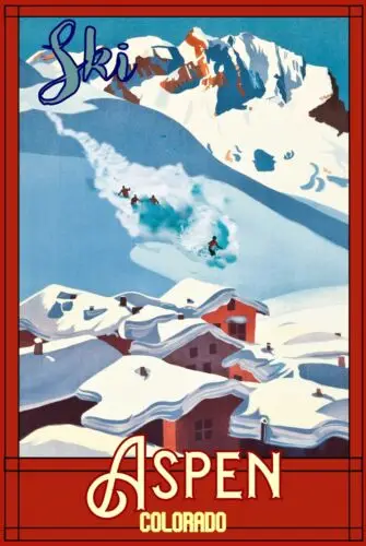 Aspen Ski Skiing Resort Travel Poster Colorado Framing and Metal Sign Options