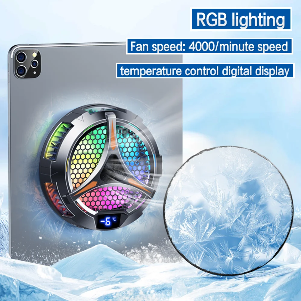 

Magnetic Phone Cooler Fan with Temperature Display for iPad Cooling Fan RGB Lighting 18W for Tiktok Live Streaming/Mobile Gaming