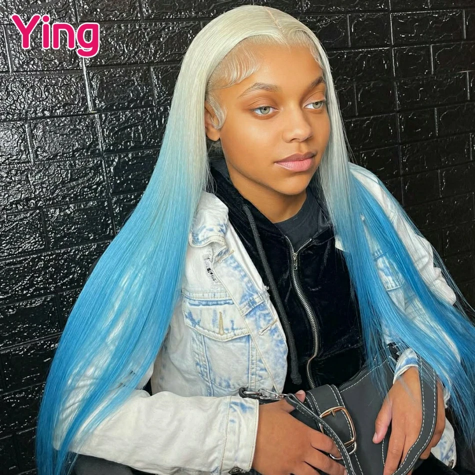 

Omber White Blue Transparent 13X4 13X6 Lace Front Human Hair Wigs Brazilian 200% 30 36 Inch Straight Lace Frontal Wig For Woman
