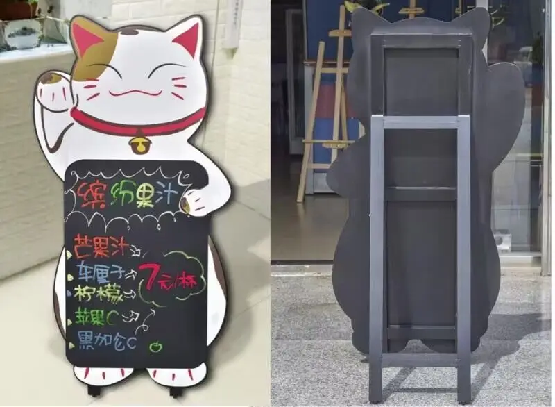 Wooden Cat Floor Type Blackboard Windproof Poster Rack Billboard Shopping Mall Advertising Promotion Rack Display Rack Signboard