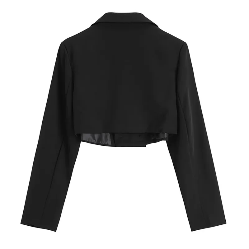 Korean Women Chain Decoration Slim High Waist Short Black Blazers Spring Notched Collar Double-breasted Long Sleeve Suit Jacket