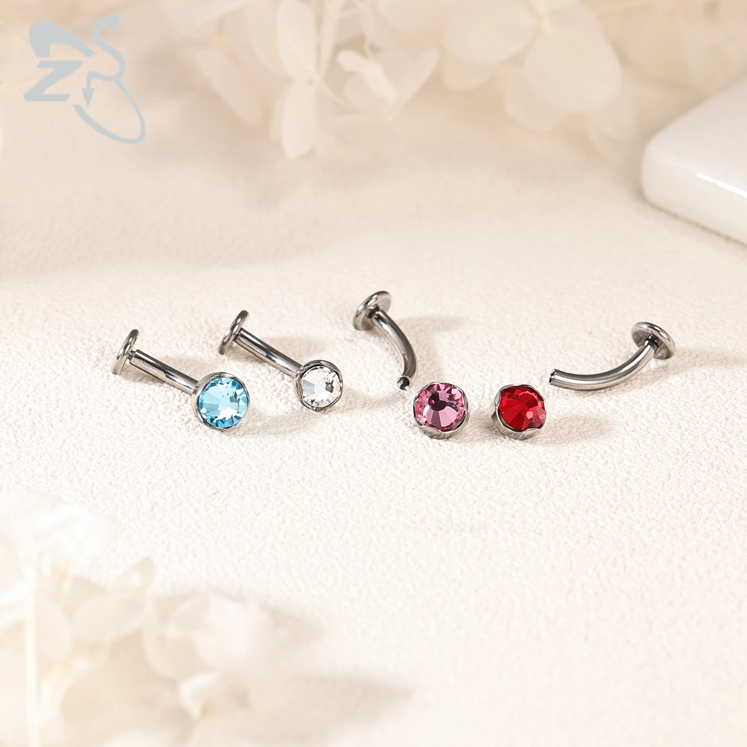 ZS 1 PC F136 G23 Titanium Steel Belly Button Ring For Men Women 14G Flat Back Navel Lip Piercing CZ Crystal Body Jewelry 6-14MM