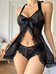 Sexy Lingerie Women Crotchless Sleepwear Pajamas Lace Dress Open Bra Erotic Costumes Exotic Apparel Female Underwear Nightgown