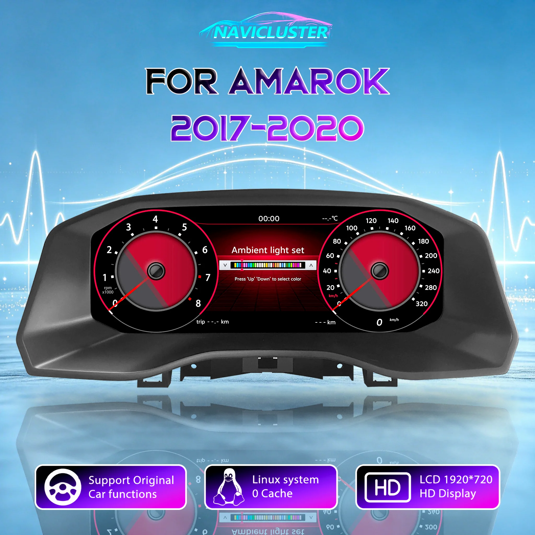 Linux HD Screen 1920*720 Speedometer  Cluster Lcd Digital Dashboard For VW  Amarok 2017 18 19 20 21 22 23 24 25  Years Cluster Auto  Instrument Paneel Cockpit