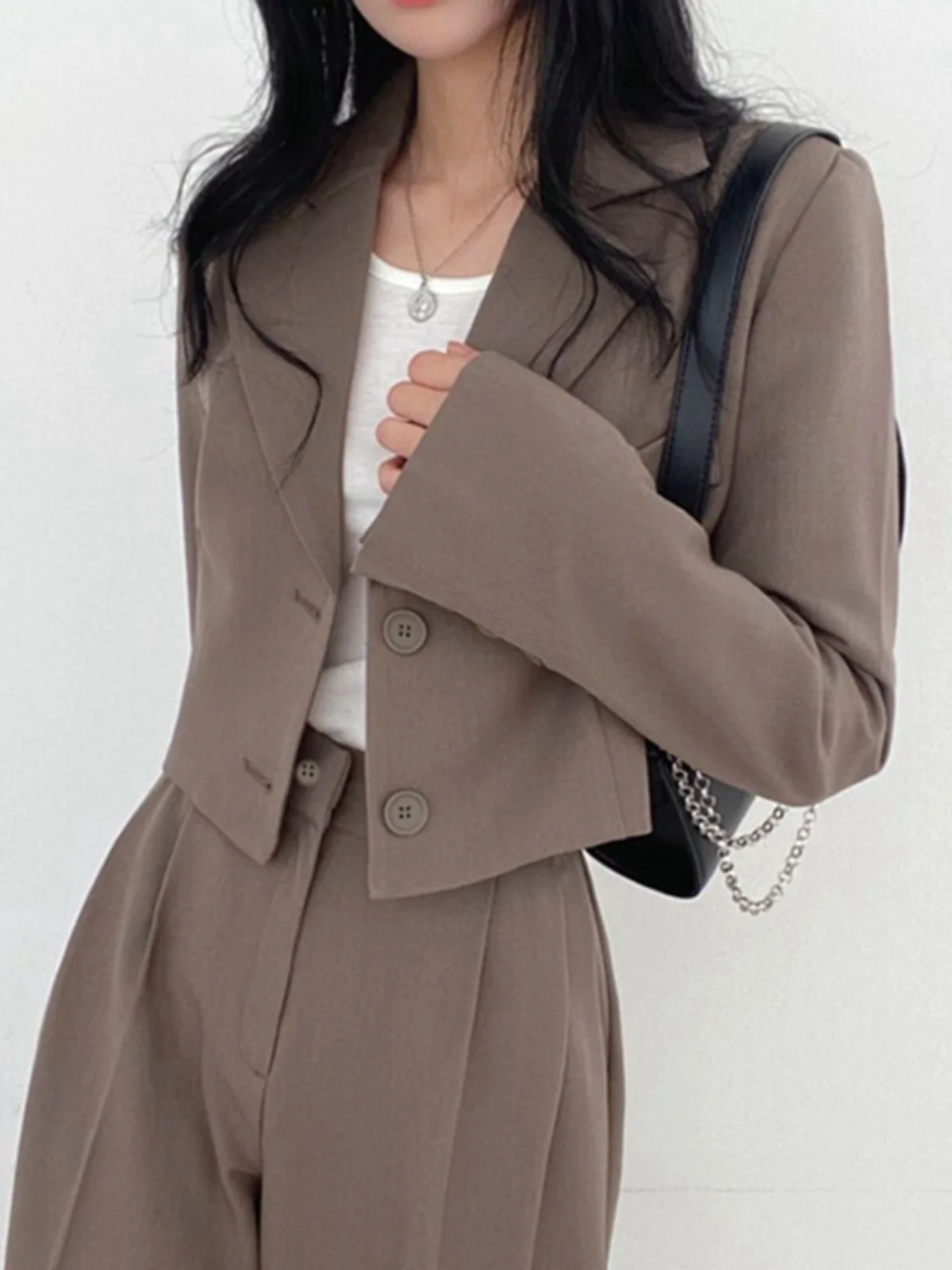 

Chic Retro Turn-down Collar Suit Jaet Women's High-end Small Size Elegance Small Fraance Sle Suit Set Trendy
