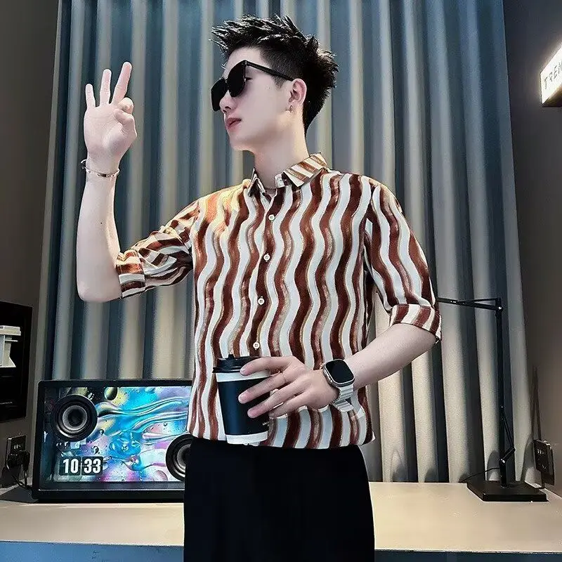 

Мужская летняя одежда в стиле ретро, свободный крой, молодежный стиль, новый дизайн, верхняя одежда из полиэфирного волокна, отложной воротник.