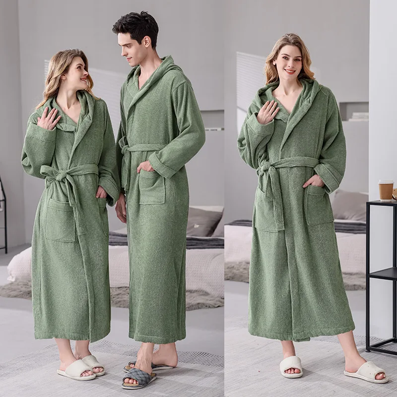 100% CottonTowel Material Bathrobe For Men And Women Couple Hotel Nightgown Bed And Breakfast Hotel Absorbent Bath Bathroom Cap