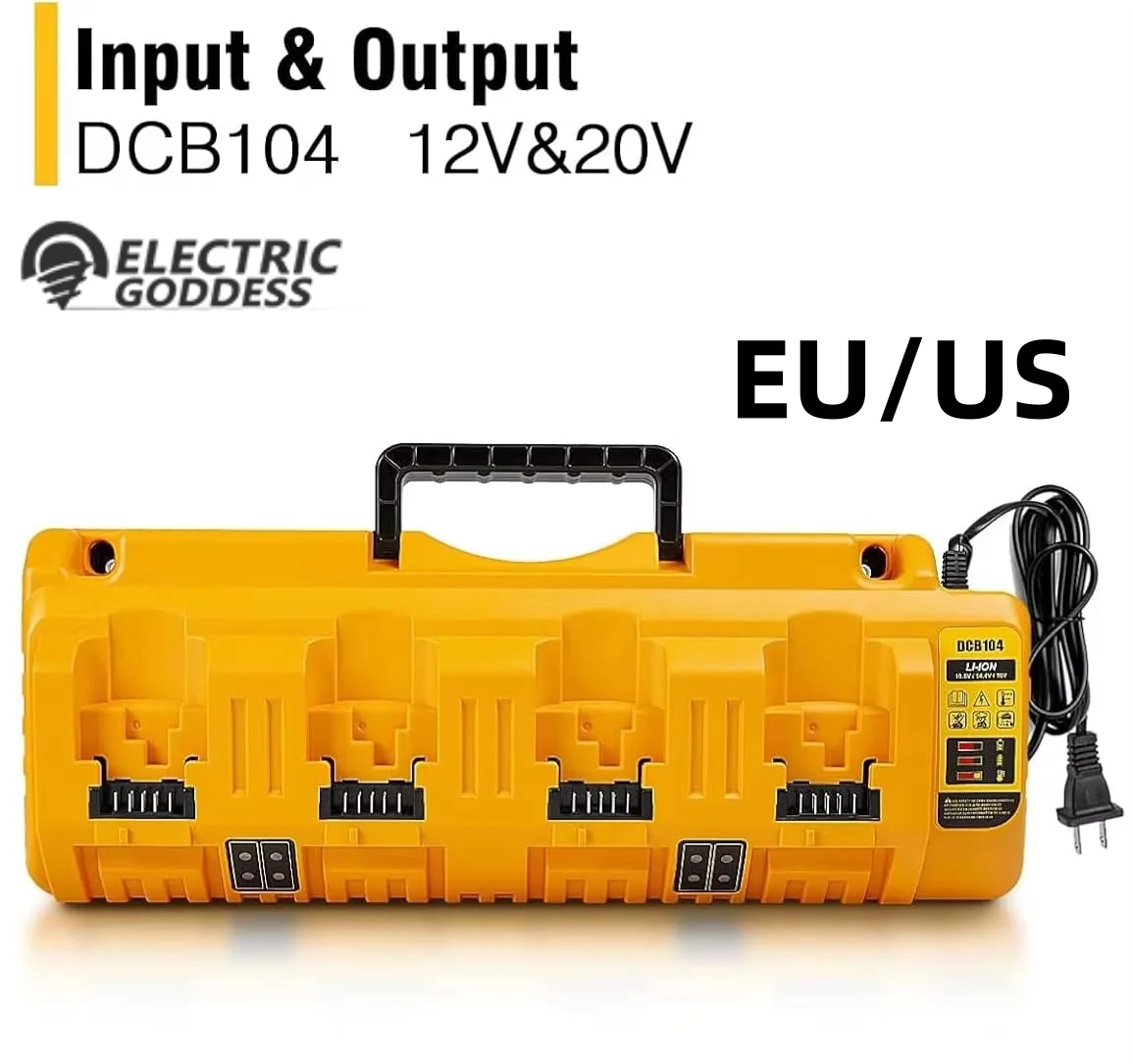 

DCB104 Li-ion Battery Charger 4-Port 3A Current For Dewalt 10.8V 12V 14.4V 18V 20V Battery Pin Flex Volt 20V 60V DCB127 DCB105