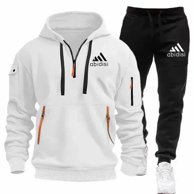 Ropa deportiva para hombre y conjunto para correr informal, un conjunto de dos piezas de sudadera para exteriores para hombre y pantalones de chándal negros para uso diario