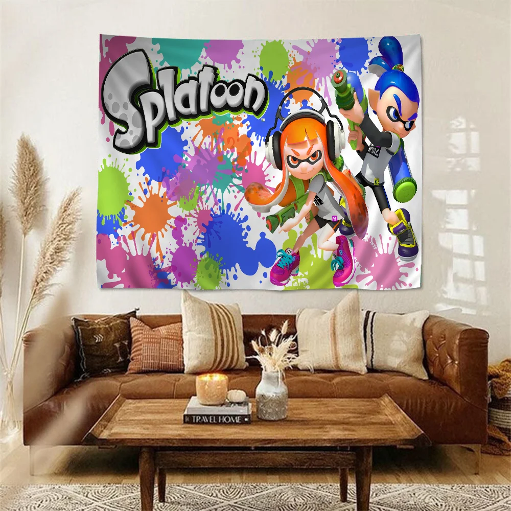 S-Splatoon Cartoon Tapestry Hippie Flower Wall Carpets Dorm Decor Art Home Decor