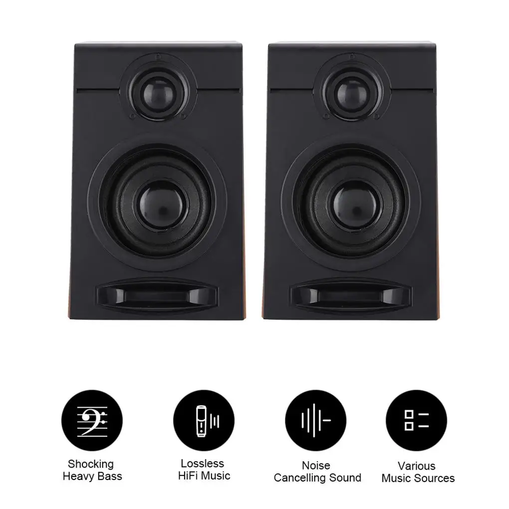 Heavy Bass Computer Speaker Noise Cancelling Sound Bookshelf Subwoofer USB2.0 Channel Wood Texture Desktop Audio