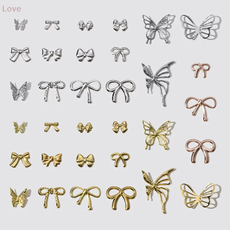 [L & P] 50 قطعة سبائك القوس فراشة DIY بها بنفسك الذهب الفضة مسمار زينة الأظافر اكسسوارات مسمار سحر مسمار الفن تصميم مانيكير لوازم