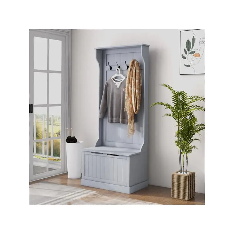 

Hall Tree with Storage Space and Hooks for Coat and Shoe Organization, Entryway Furniture Solution for Home Decor