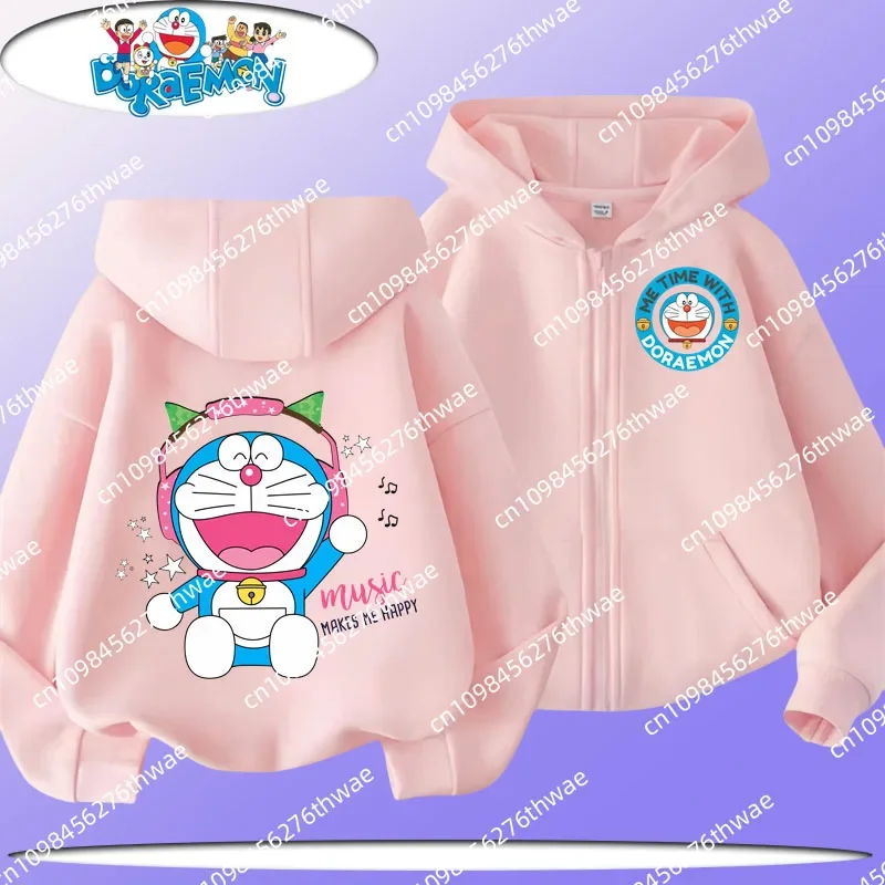 

Doraemon's new children's zipper hooded coat for boys and girls, spring-autumn style, sporty casual shirt with cartoon print