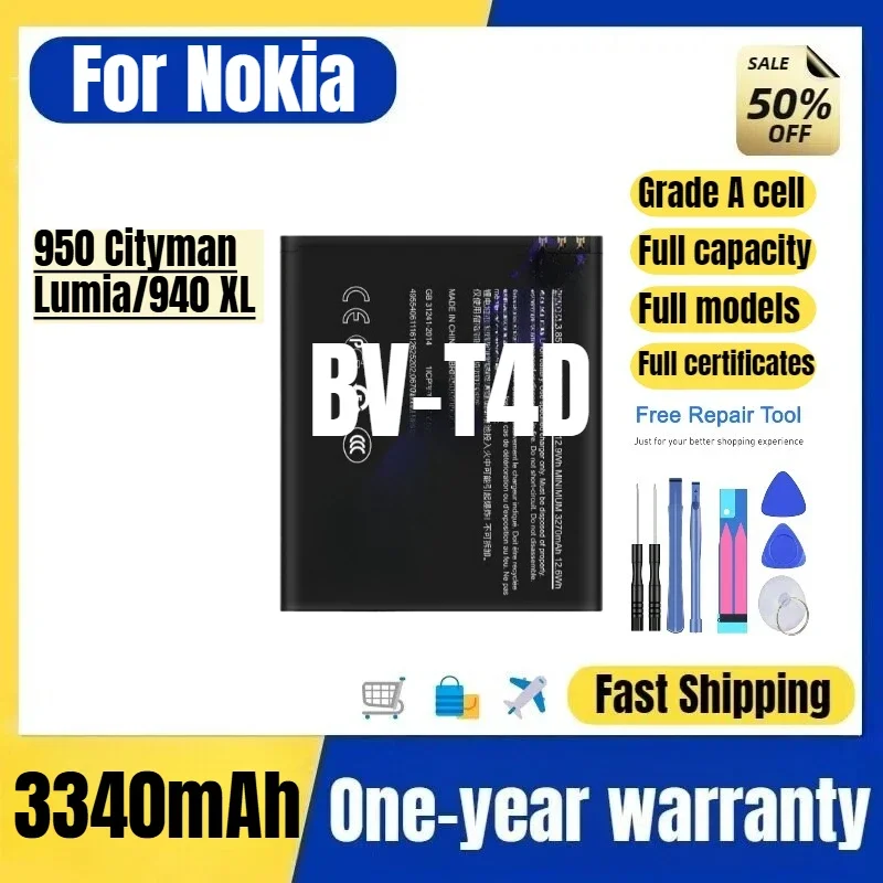BV-T4D for Nokia 950 Cityman Lumia/940 XL Phone Battery High Quality High Capacity Replacement Bateria Grade A Cell with Tools