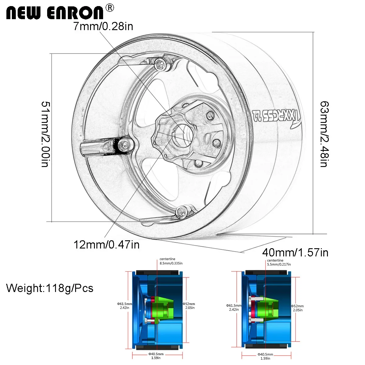 4 قطعة 2.2 Beadlock إزاحة سلبية-5.5/-8.5 مللي متر حافة عجلة قابلة للتغيير لسيارة RC 1/10 محوري SCX10 الشبح RR10 KM5 اليتي KM2 TRX4 #6