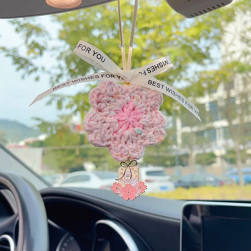 

Hand-woven Pink Cherry Blossom Peach Blossom Car Rearview Mirror Car Trailer Interior Pendant Finished Goddess Gift