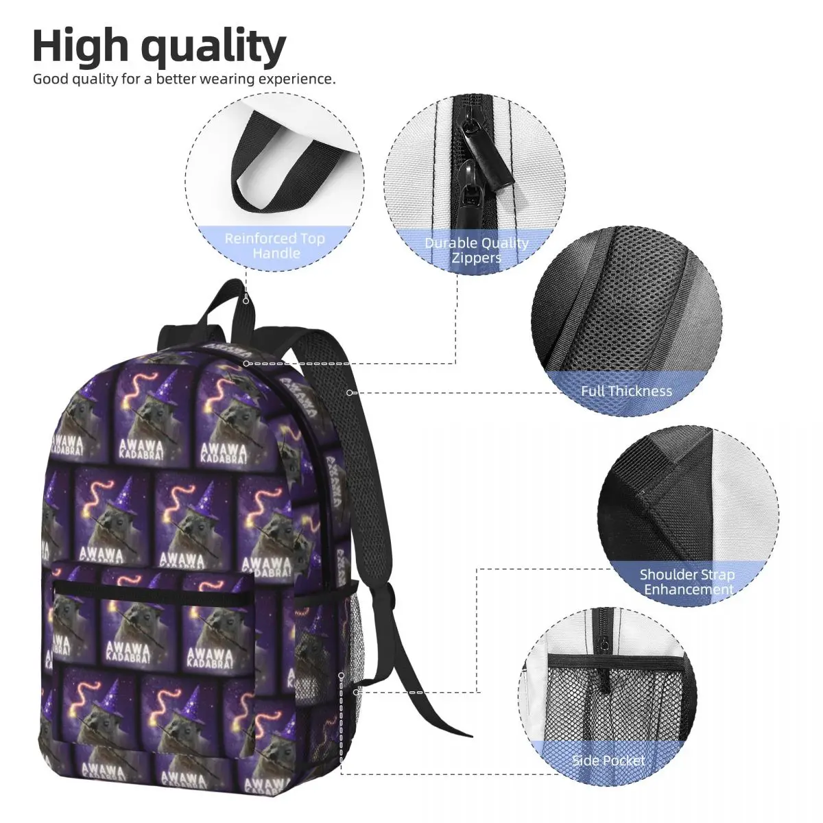 Awawa Kadabra Rock Hyrax Wizard Backpack Student BookBag Children School Bag Computer Shoulder Bags for Men Women