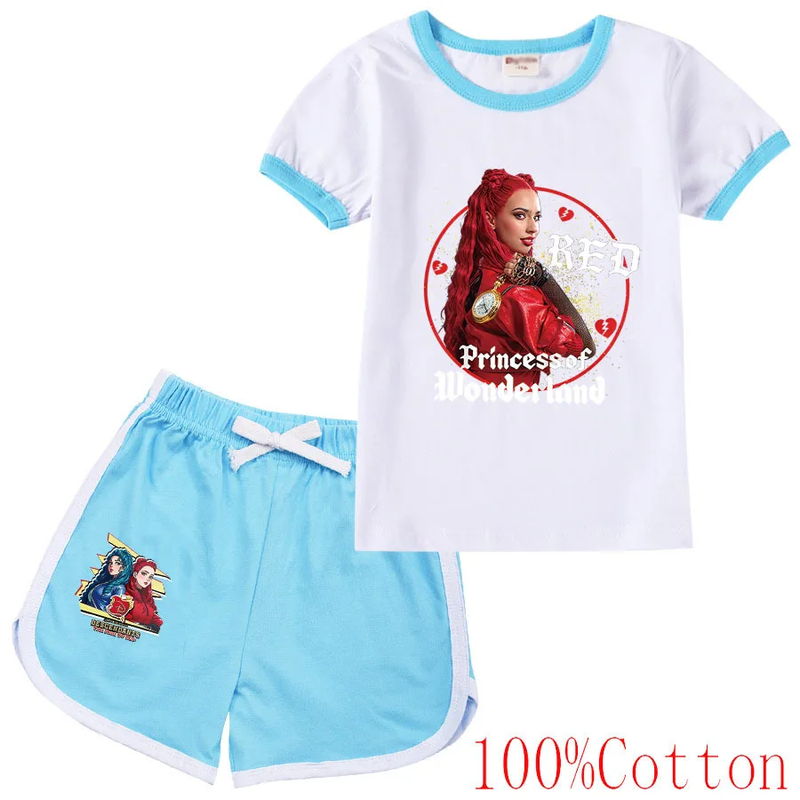 Descendants 4 Kids Clothes Summer Pajamas Cotton Short Sleeve The Rise of Red Costume Girls Sportswear Tshirt and Shorts Sets